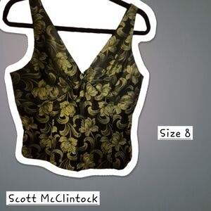 Scott McClintock Elegant Black and Gold Floral Blouse